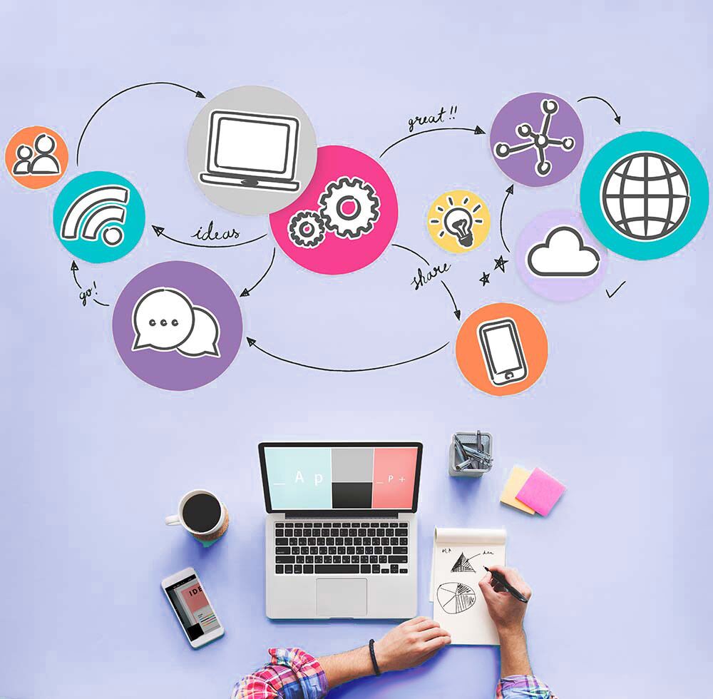 FoxDev-aerial-view-of-woman-working-on-social-media-color2-purple